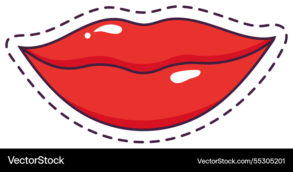 Cartoon Zeichnung von roten glänzenden Lippen mit gestrichelten Cartoon Zeichnung von roten glänzenden Lippen mit gestrichelten vektorbild