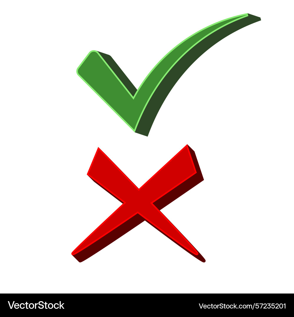 Check mark and cross symbols in 3d styles Check mark and cross symbols in 3d styles vector image