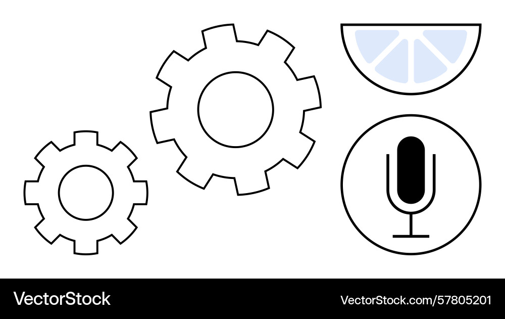 Gears microphone and lemon slice representing Gears microphone and lemon slice representing Vector Image