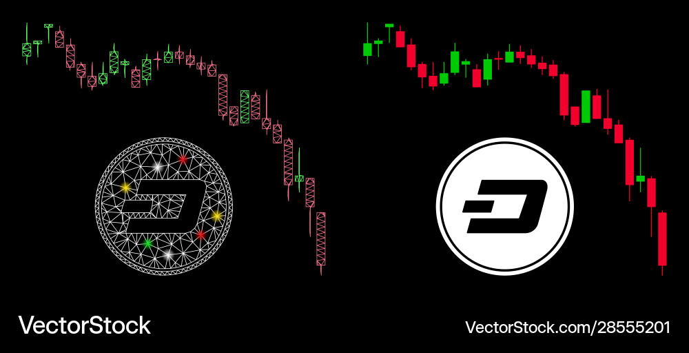 Glowing mesh network dashcoin panic fall chart vector image