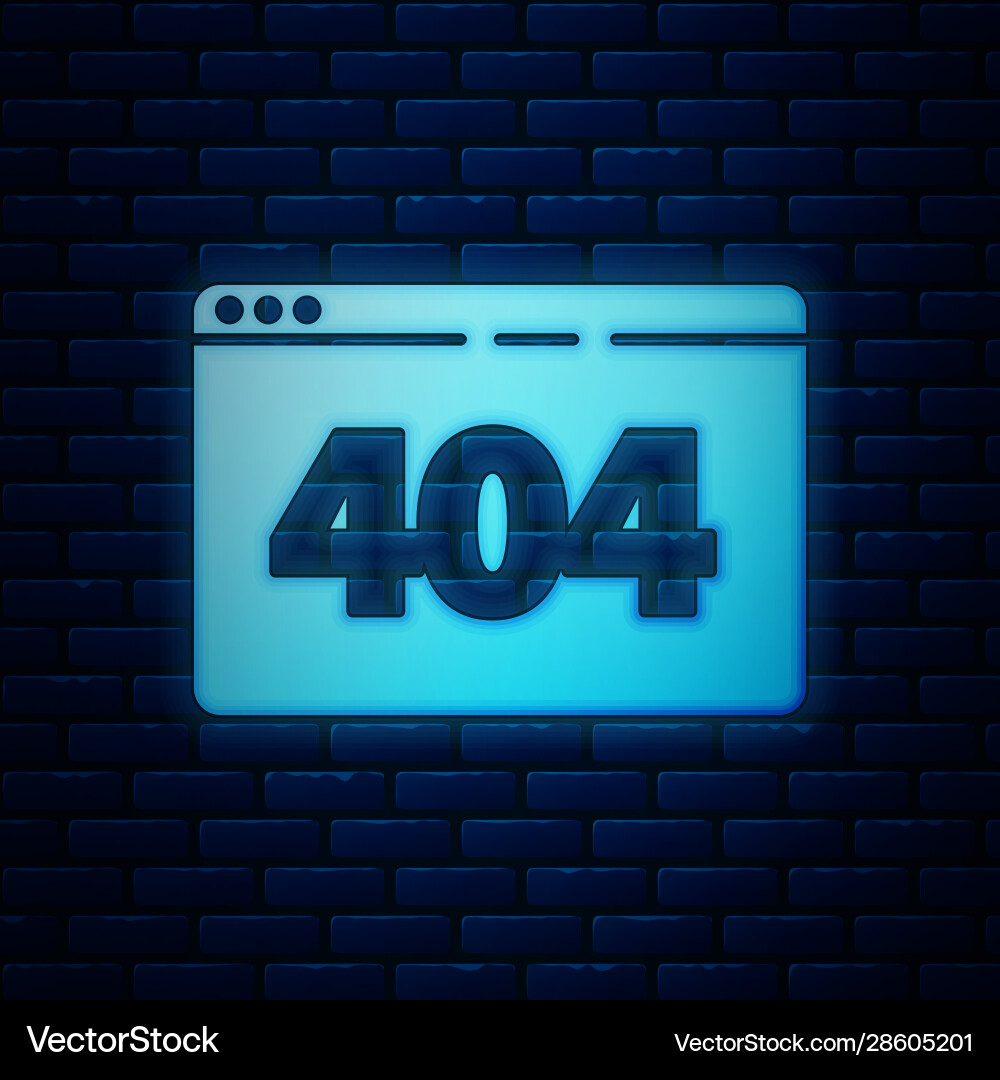 Glowing neon page with a 404 error icon isolated Vector Image