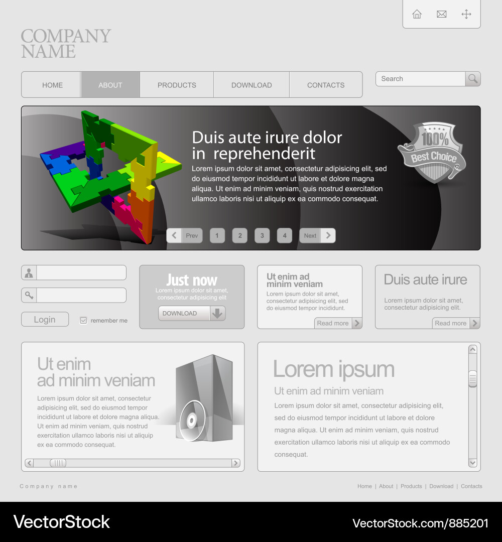 Gray website template 960 grid Vector Image