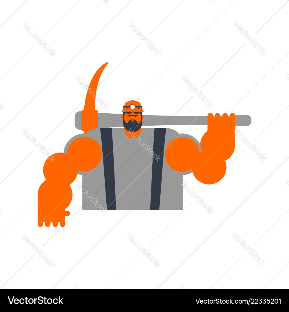 Miner with pickaxe workman laborer mining Miner with pickaxe workman laborer mining Vector Image