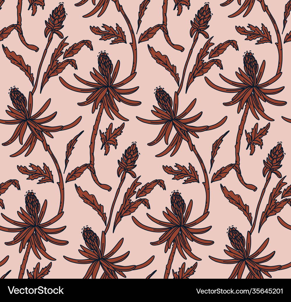 Retro Botanical Line Art Pattern vector image