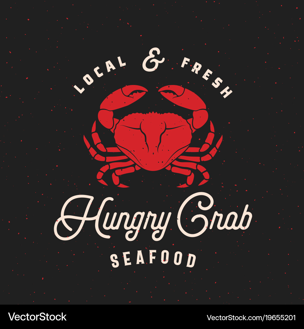 Retro Seafood Sign - Crab & Vintage Vector Image