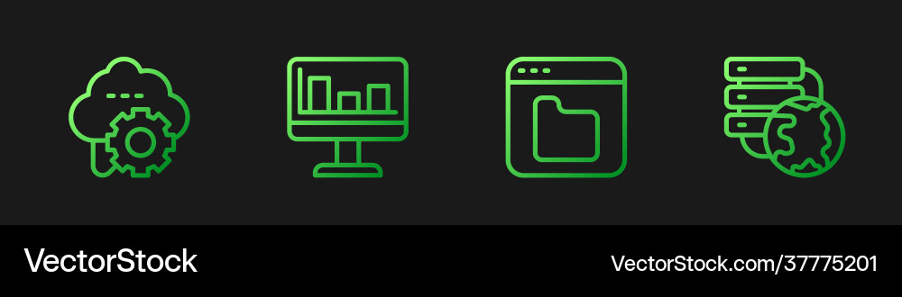 Set line browser files cloud technology data Set line browser files cloud technology data Vector Image