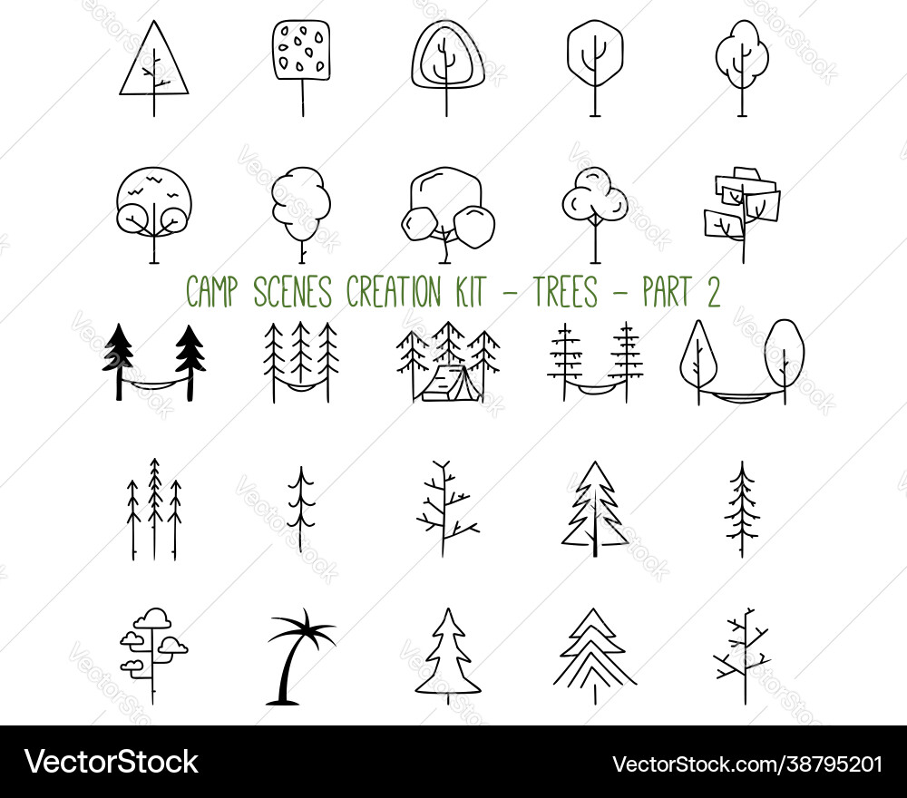 Set linear icons trees part 2 vector image