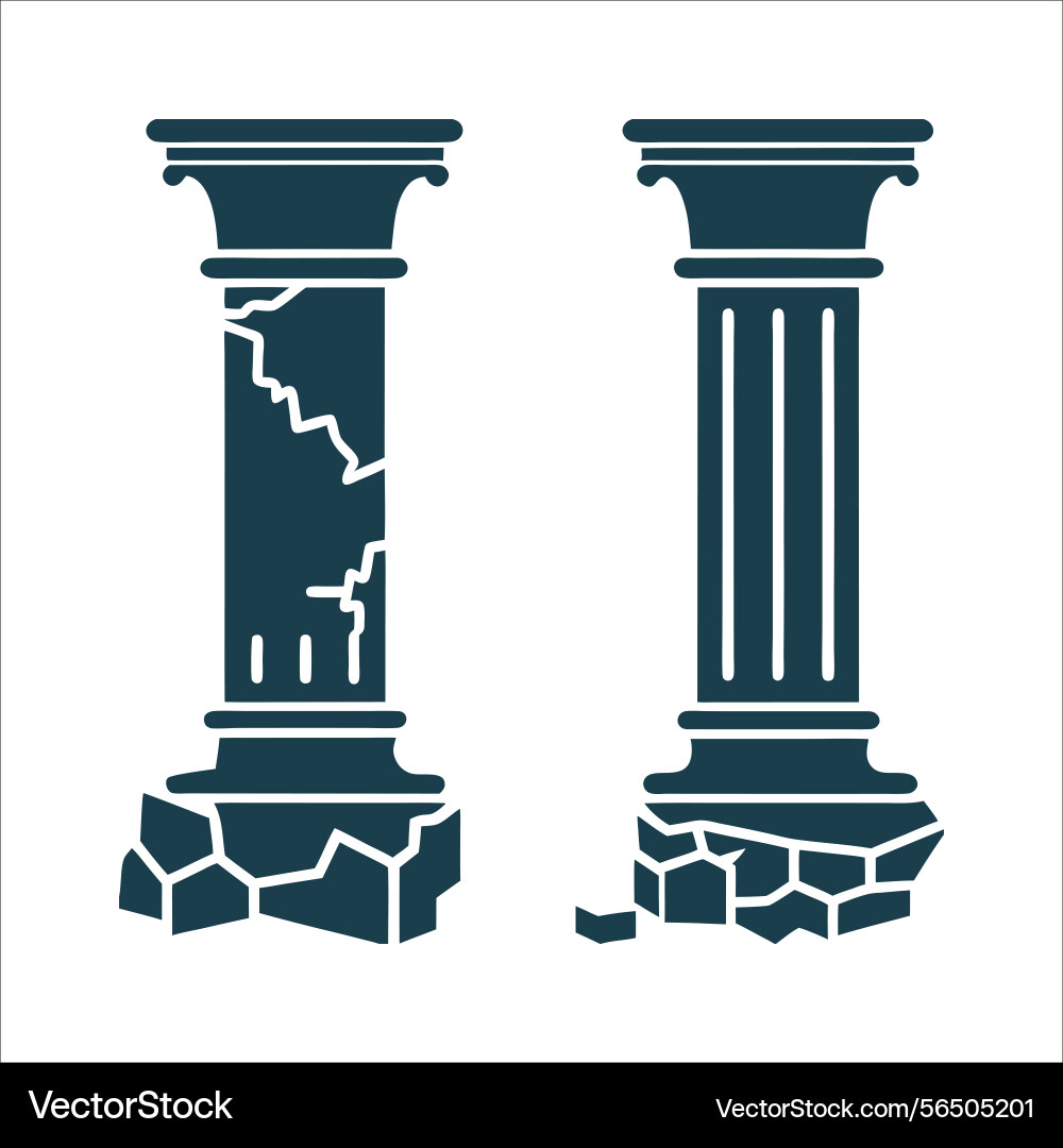 Two ancient columns crumbling architecture vector image