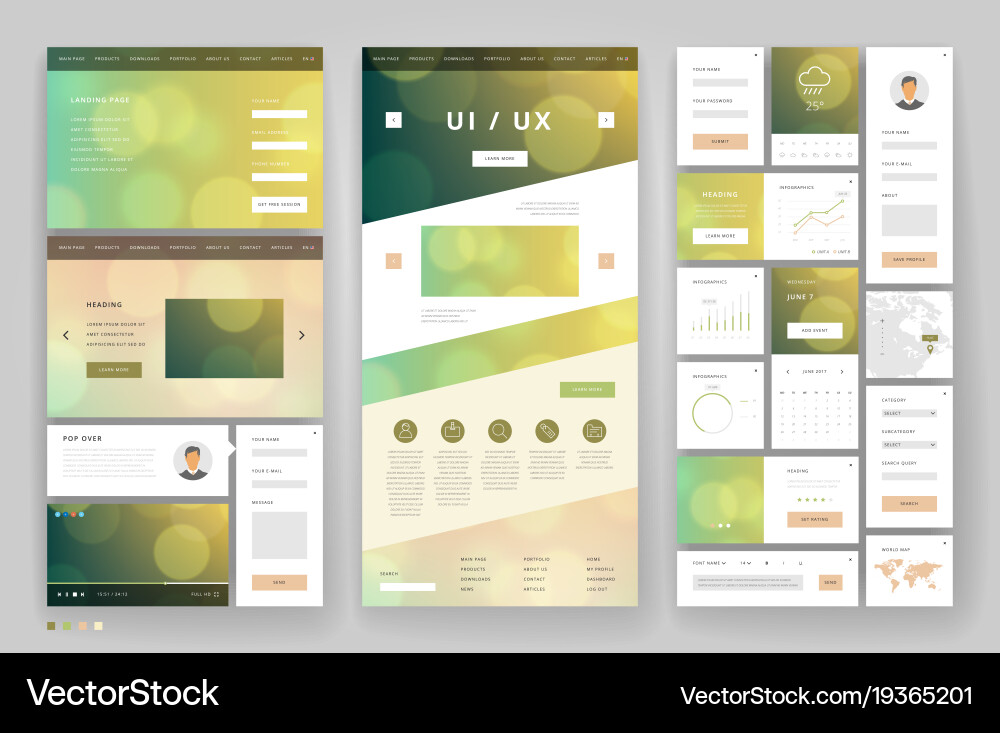 Website template design with interface elements vector image