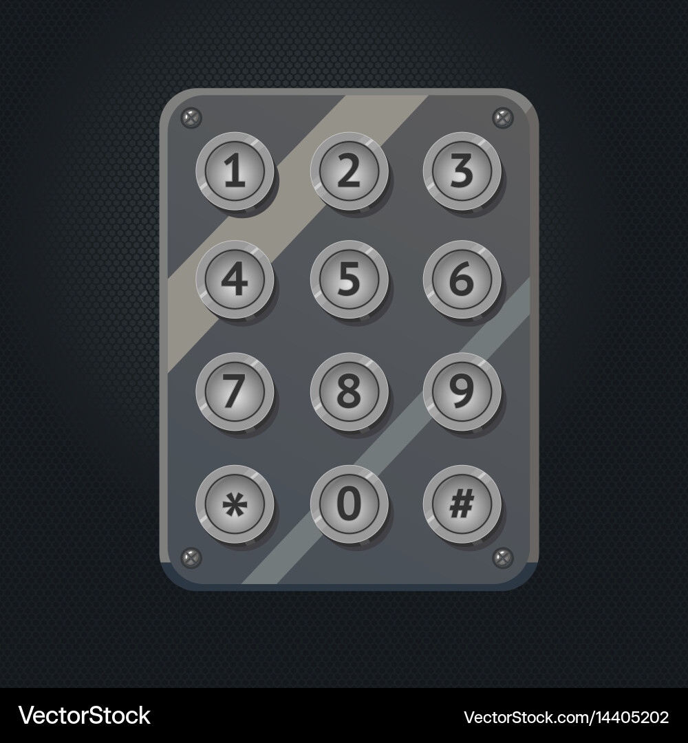 Chrome keaypad interface with metal buttons vector image