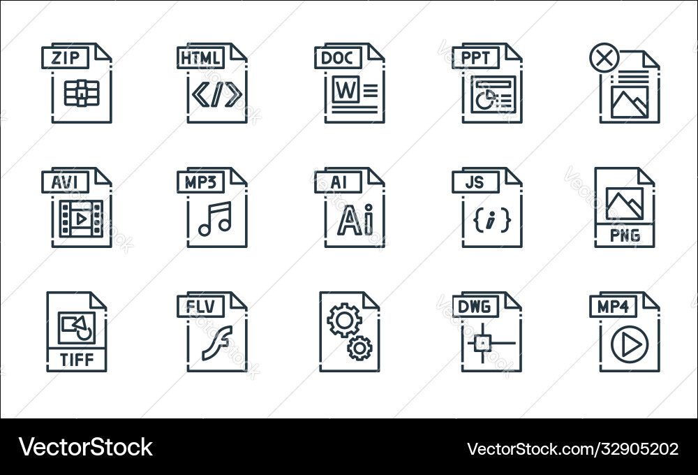 File type line icons linear set quality Vector Image