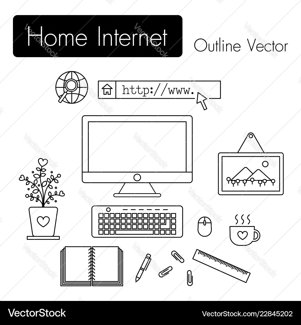Home internet computer and modern workspace Home internet computer and modern workspace vector image