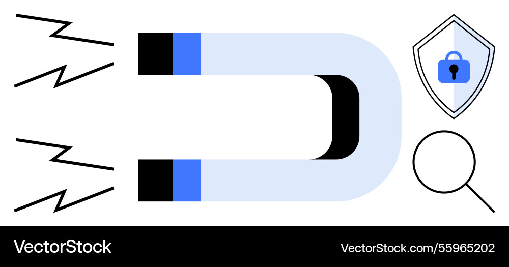 Magnet attracting data with security shield Magnet attracting data with security shield vector image