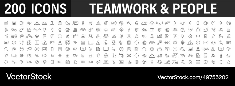 Set of 200 teamwork web icons in line style team Set of 200 teamwork web icons in line style team Vector Image