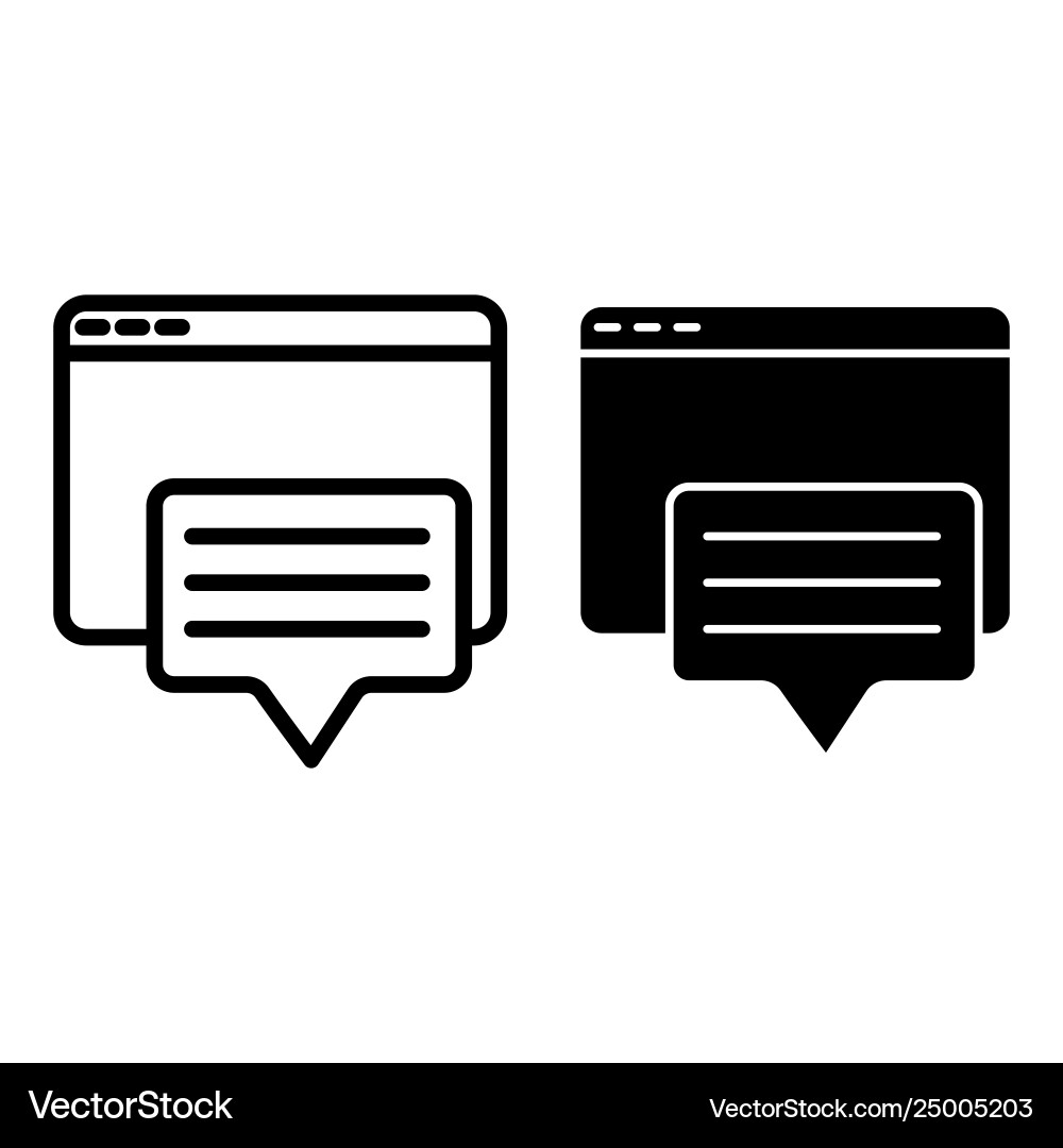 Browser window and speech bubble line glyph Browser window and speech bubble line glyph vector image