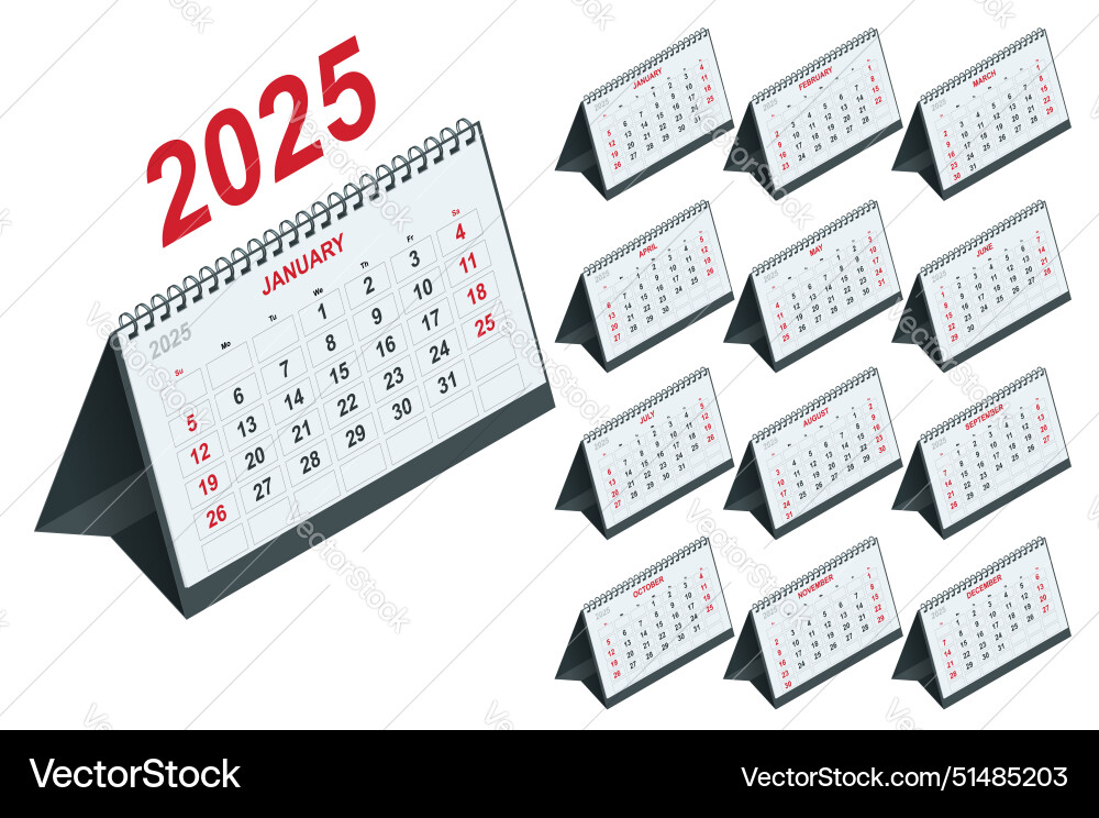 Calendar planner for 2025 isometric stationery Calendar planner for 2025 isometric stationery vector image