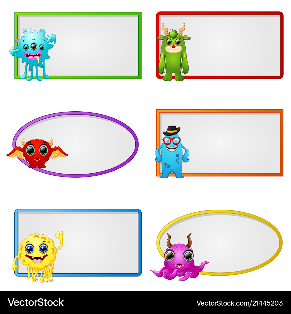 Empty frame with little monster character Empty frame with little monster character Vector Image
