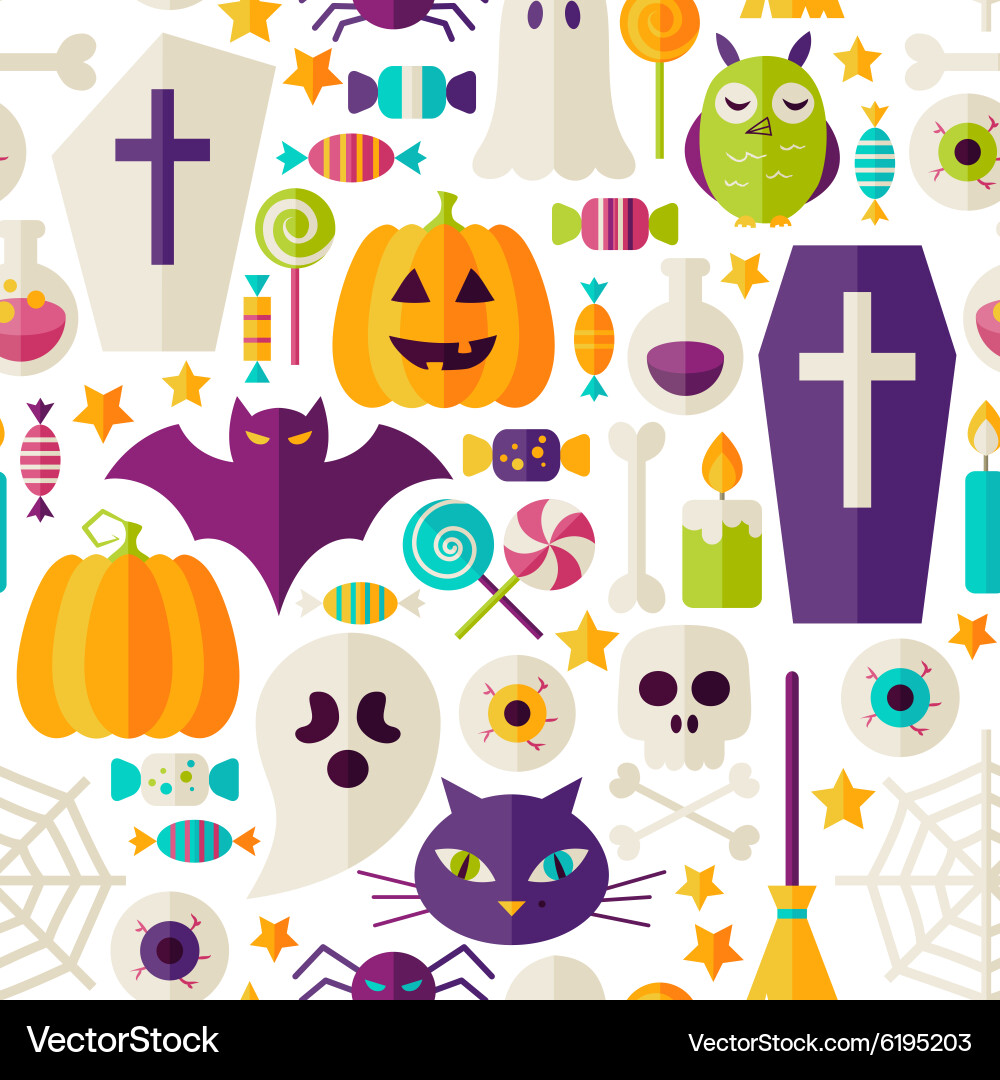 Flat halloween party objects seamless pattern over Flat halloween party objects seamless pattern over vector image