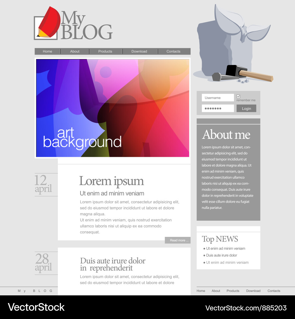 Gray website template 960 grid Vector Image