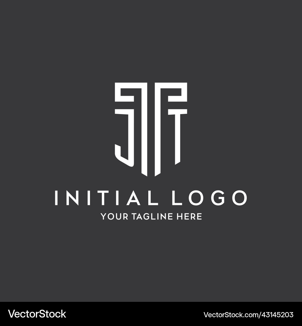 Jt Monogramm Vorname mit Schildformsymbol Vektorbild
