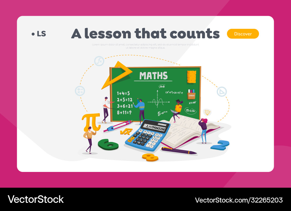 Math science landing page template tiny students Math science landing page template tiny students vector image