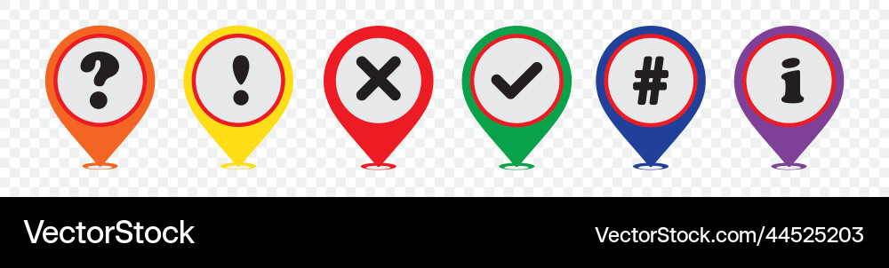 Multi colored map pointers on transparent Vector Image