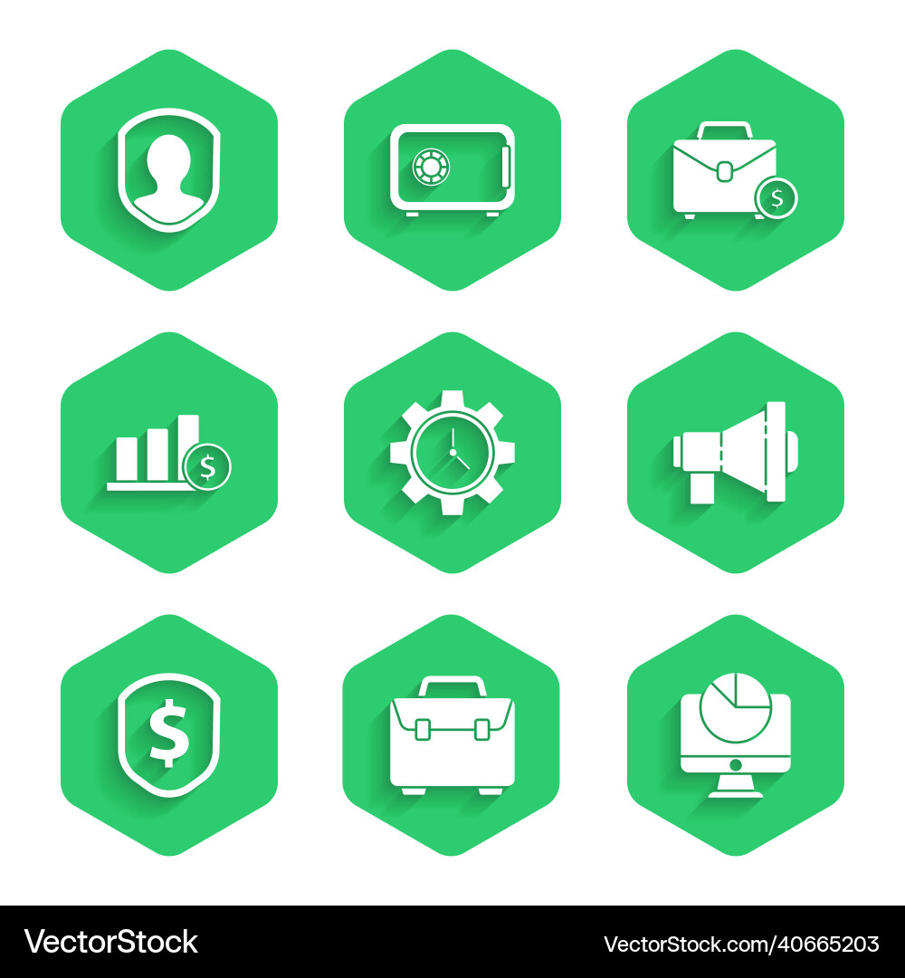 Set time management briefcase computer monitor Set time management briefcase computer monitor vector image