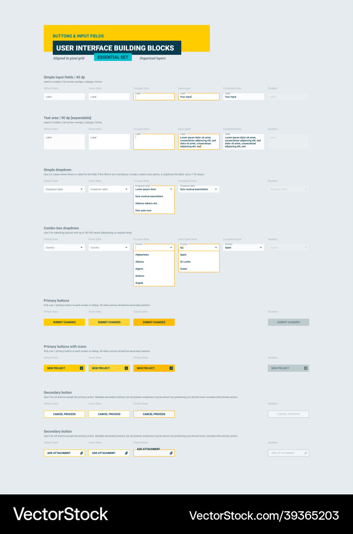 Ux ui design elements buttons amp input fields Vector Image