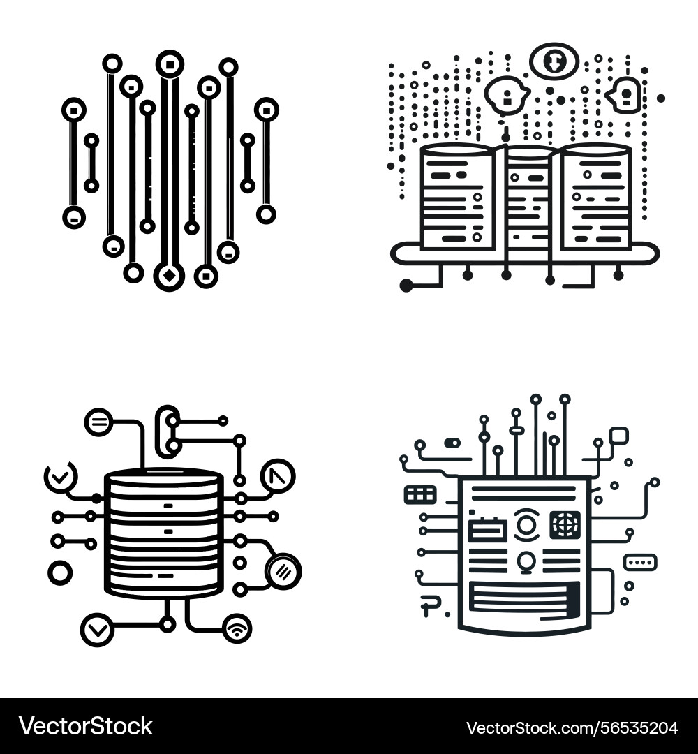 Abstract tech circuitry icons digital network vector image