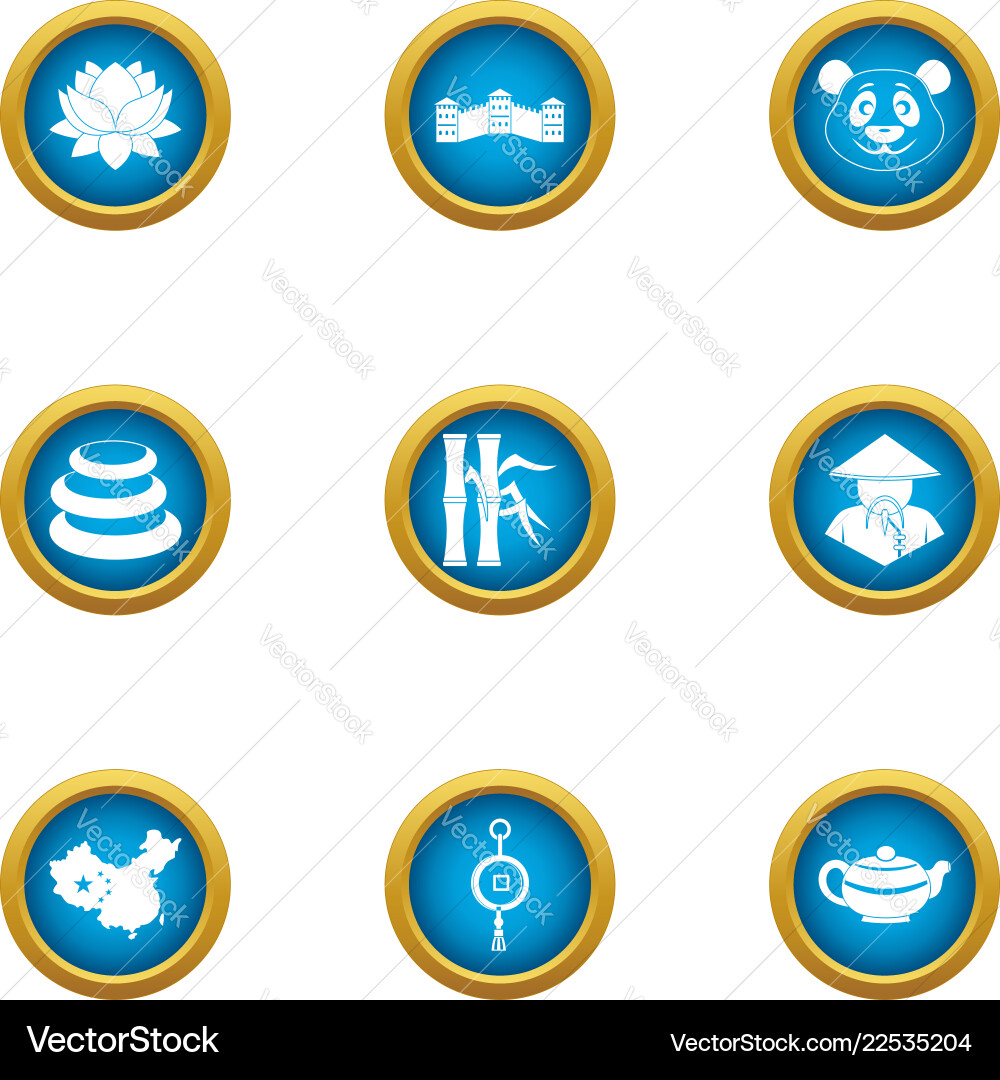 Asian motherland icons set flat style Asian motherland icons set flat style vector image