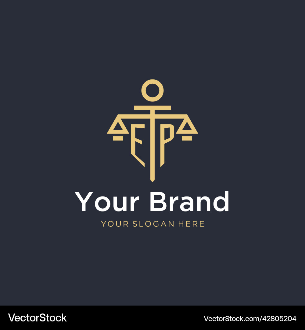 Ep initial monogram logo with scale and pillar Vector Image