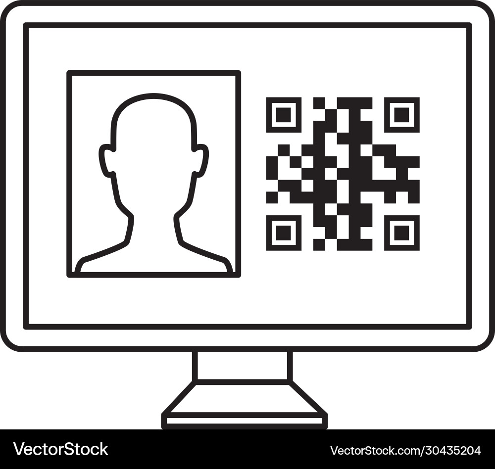 Qr code inside computer and avatar head Vector Image