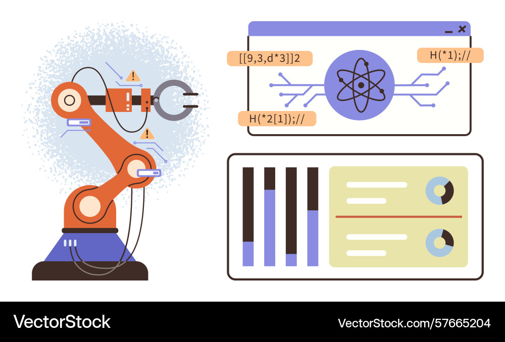 Robotic arm programming with scientific analysis Robotic arm programming with scientific analysis vector image