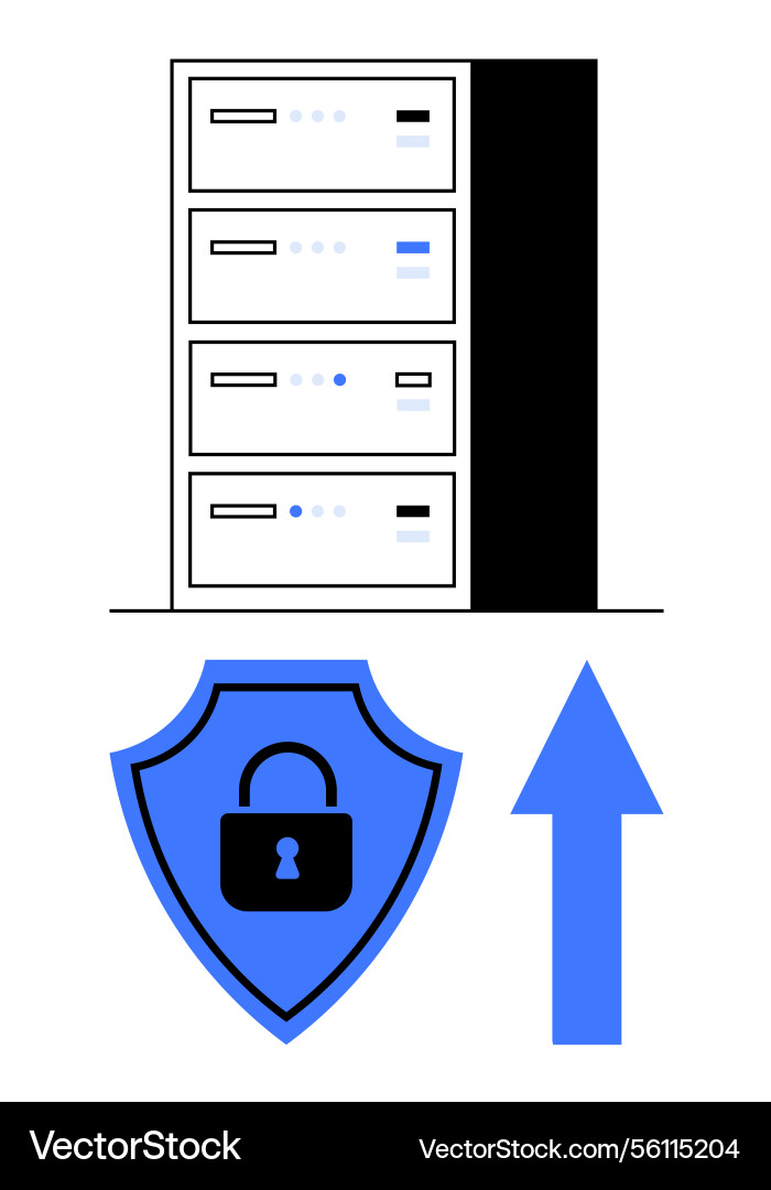 Server with shield and arrow indicating data Server with shield and arrow indicating data vector image