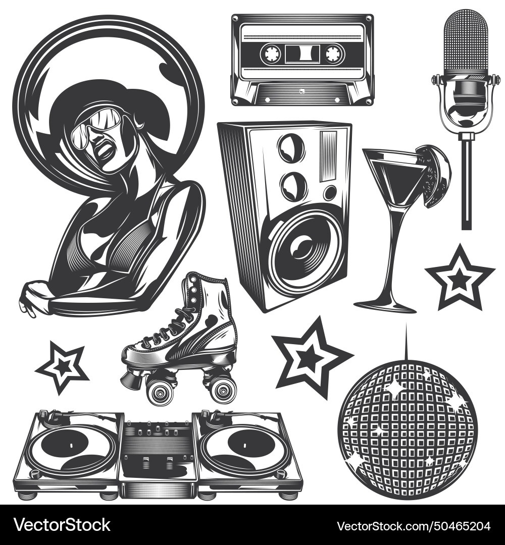 Set of disco elements for creating your own Vector Image