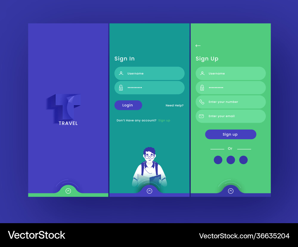 Set ui ux gui screens travel app including Vector Image