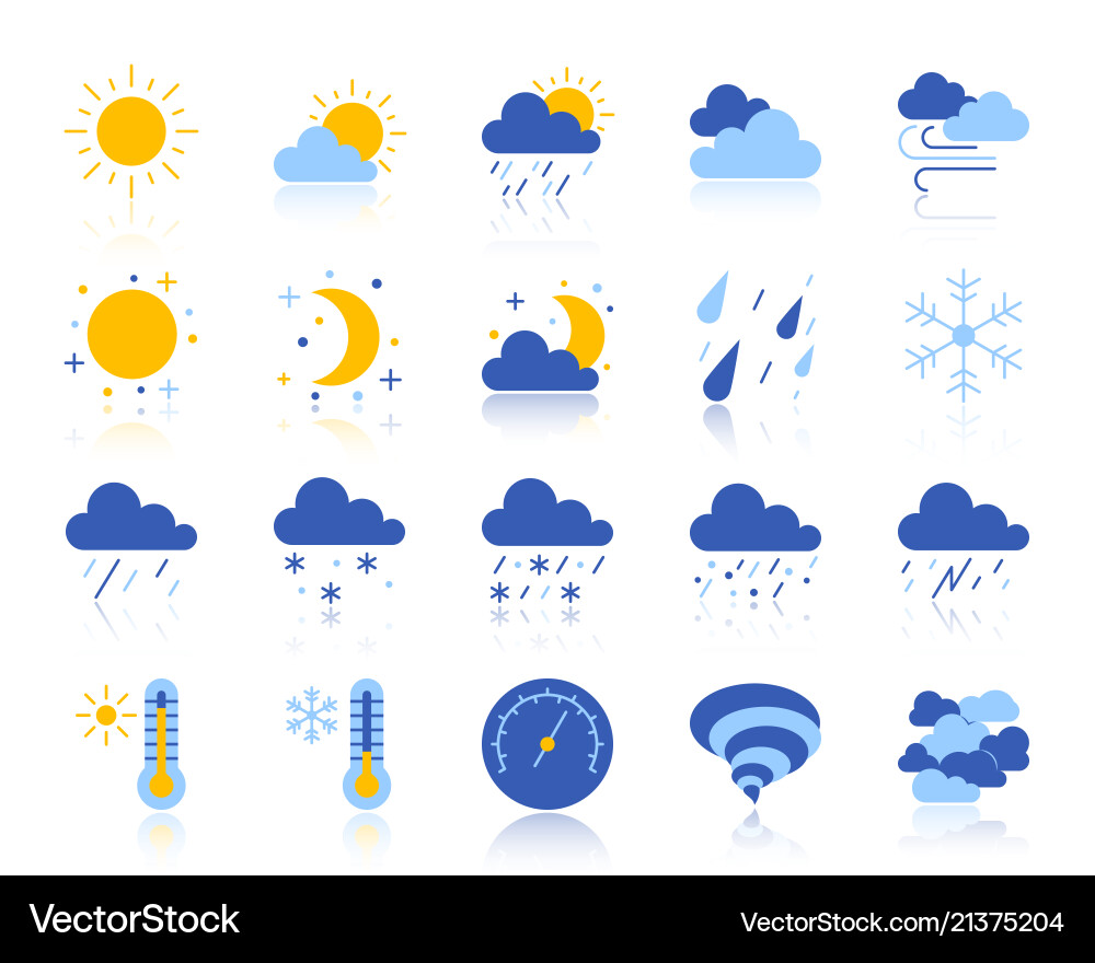 Weather simple flat color icons set Weather simple flat color icons set Vector Image