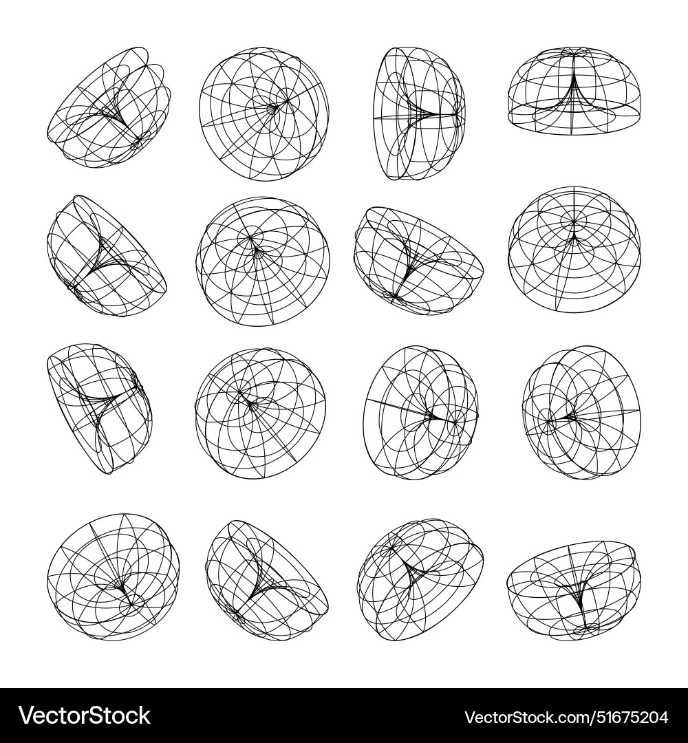 Wireframe lined shapes perspective mesh 3d grid vector image