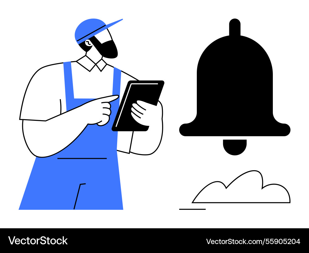Worker checking digital tablet with notification vector image