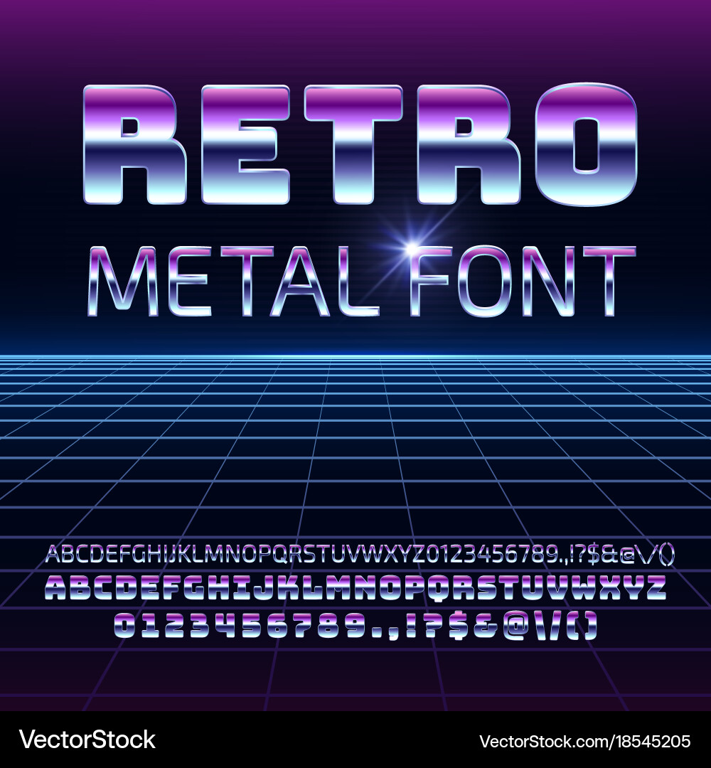 80s Retro Metallic Font Vector Image