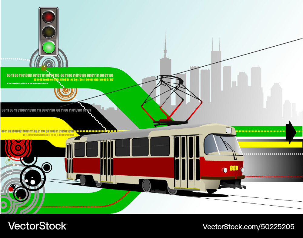 Abstract hi-tech background with tram image 3d Vector Image