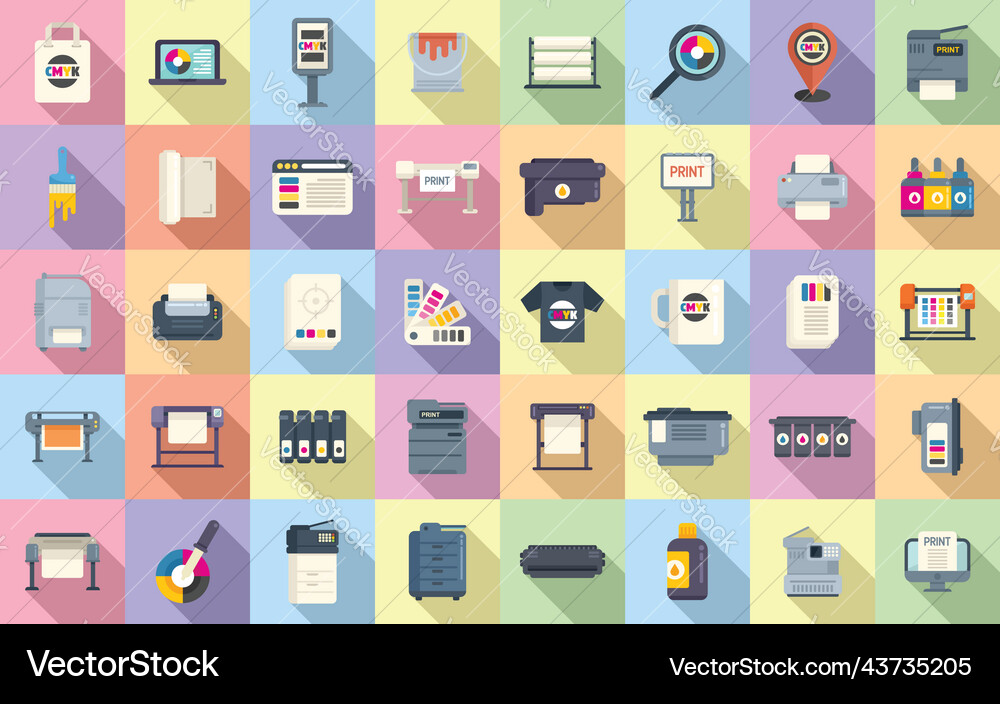 Digital printing icons set flat computer Digital printing icons set flat computer vector image