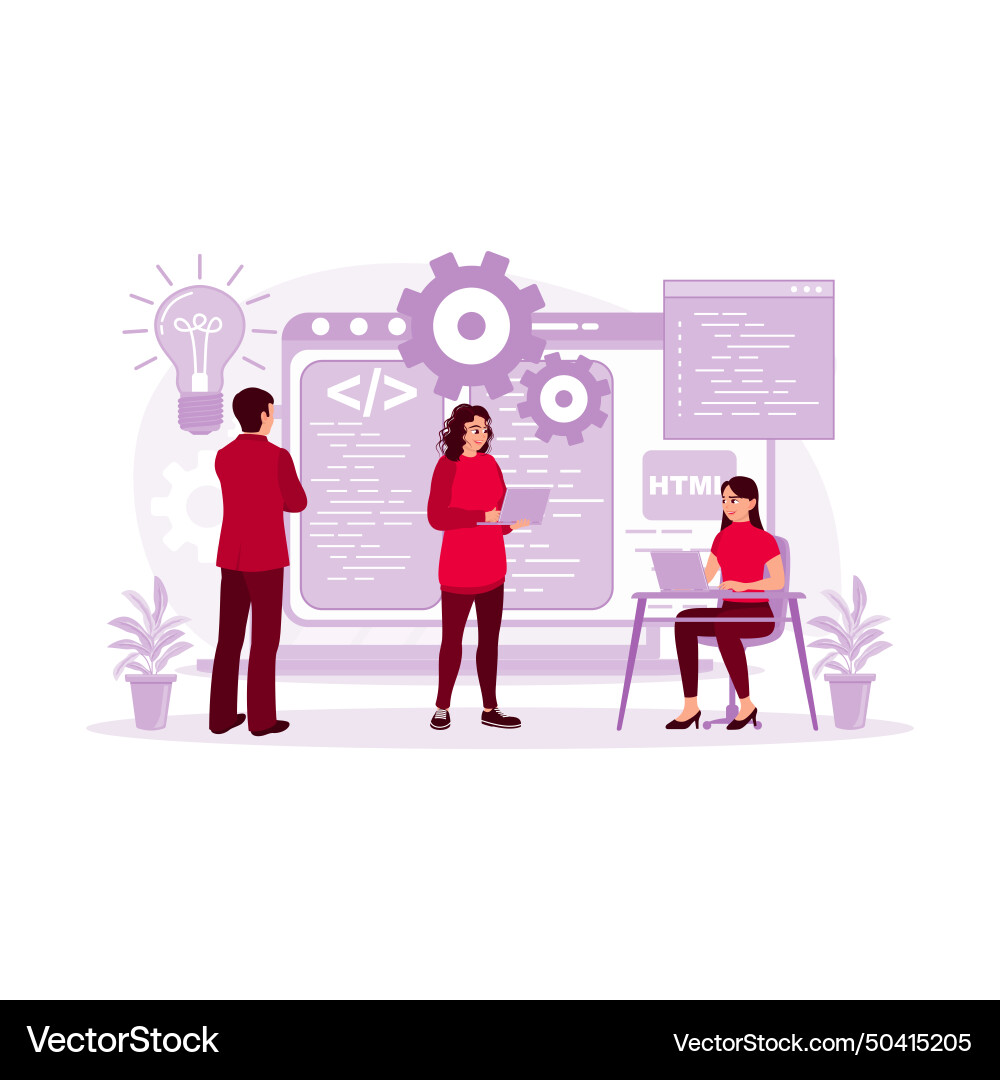 Female computer programmer discussing software vector image