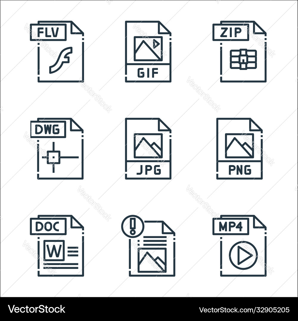 File type line icons linear set quality Vector Image
