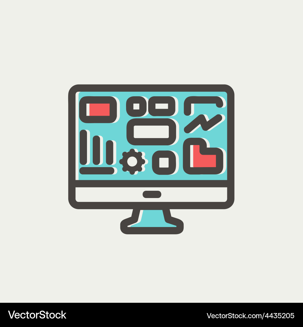 Monitor with business graph thin line icon Vector Image