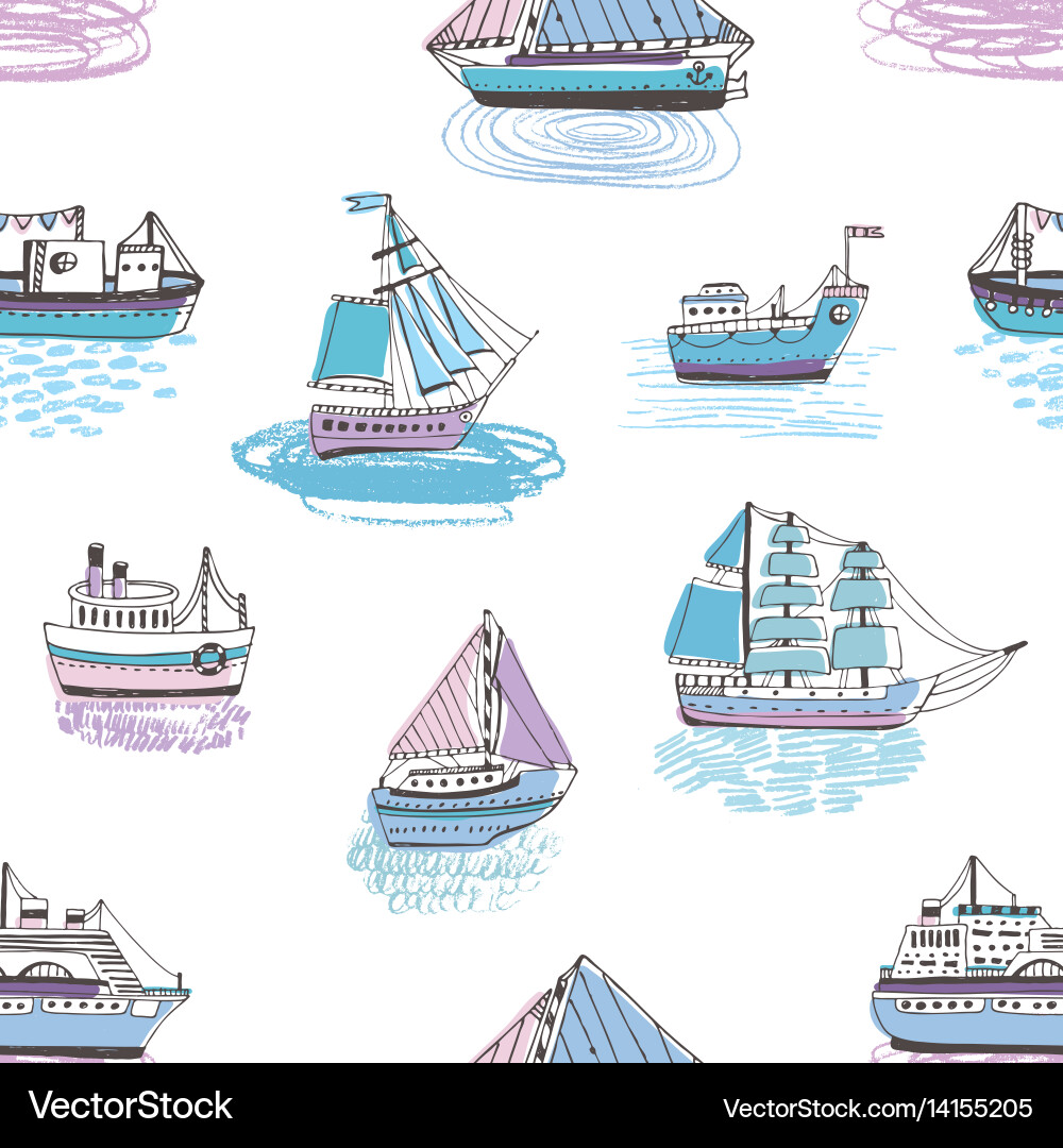 Seamless pattern with doodle ships yachts boats Vector Image