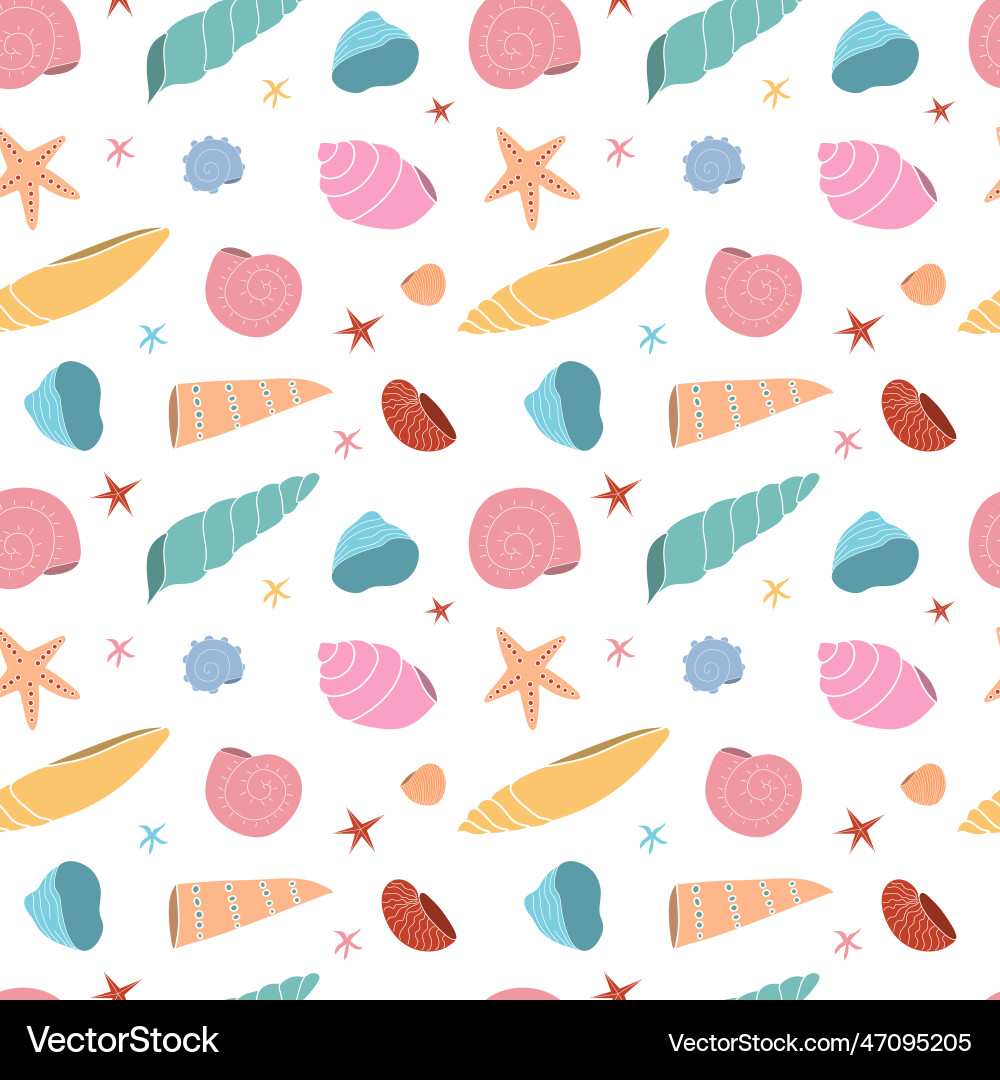 Seamless pattern with multicolored seashells Vector Image