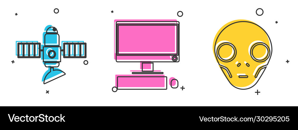 Set satellite computer monitor with keyboard Vector Image