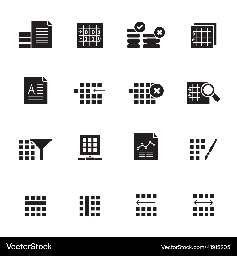 Silhouette database and table formatting icons Silhouette database and table formatting icons vector image