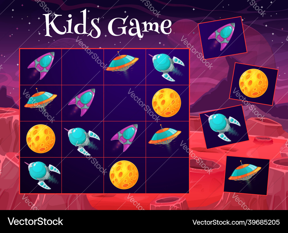 Space sudoku game with alien planet and spaceship Space sudoku game with alien planet and spaceship vector image